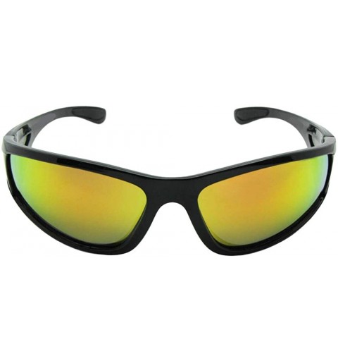 Wrap Color Mirror Wrap Around Polarized Sunglasses PSR28 - Black Frame Gold Red Mirror Gray Lenses - C218KZSWXXN $17.77