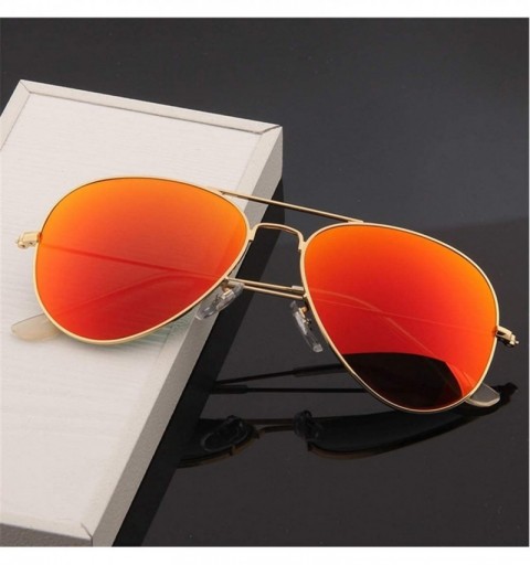 Rectangular Men's Aviation Sunglasses Women Driving Alloy Frame Polit Mirror Sun Glasses - Gold Red - CS194OQ4YRU $19.21