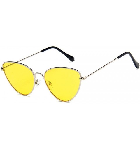 Cat Eye Women Fashion Triangle Cat Eye Sunglasses with Case UV400 Protection Beach - Silver Frame/Yellow Lens - CC18WTZKX9Y $...