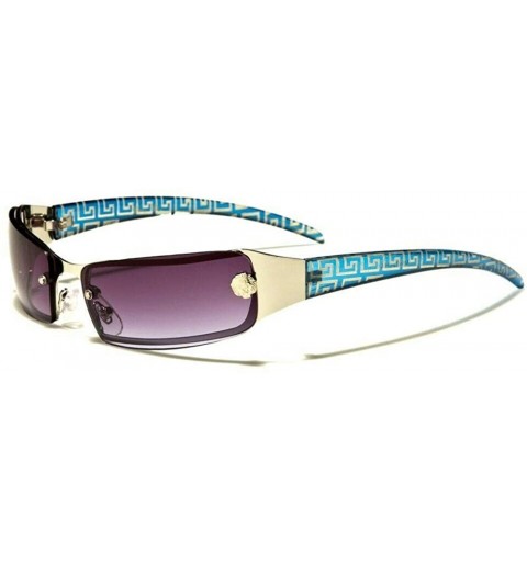 Rectangular Greek Key Luxury Slim Rimless Rectangular Aviator Sunglasses - Blue & Silver Frame - CM18A9CX7H8 $13.55