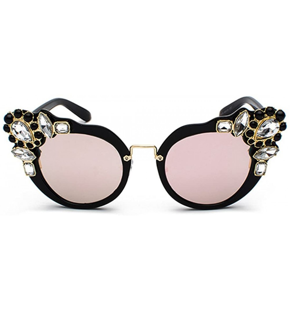 Semi-rimless Ms. Oversized Frame Retro Cat Eye Sunglasses Fashion Design - Black Powder Film - CI18EQDDXG8 $14.03