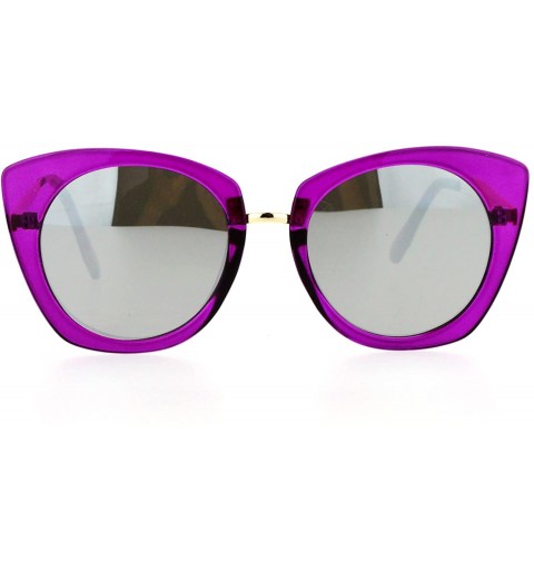 Butterfly Womens Mirrored Metal Bridge Flat Lens Thick Plastic Butterfly Sunglasses - Purple Silver Mirror - CT12EPTIO83 $11.19