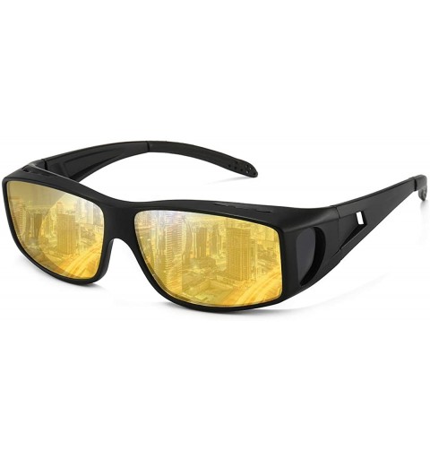 Wrap Night Driving Glasses for Men Women Wrap Around Anti Glare Polarized HD Yellow Night Vision Glasses - C3192W88G04 $12.17