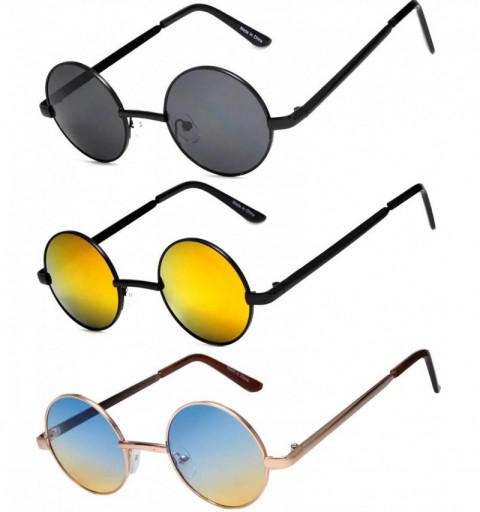 Round Set of 3 Pairs Round Retro Vintage Circle Sunglasses Colored Metal Frame Small model 43 mm - CG180R0X8KQ $12.03