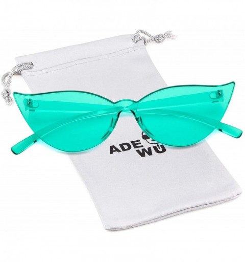 Cat Eye One Piece Rimless Transparent Cat Eye Sunglasses for Women Tinted Candy Colored Glasses - Lightblue - CX18I429ORQ $11.37