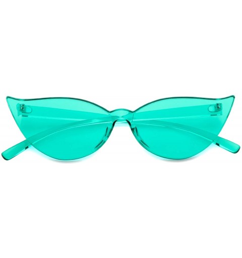 Cat Eye One Piece Rimless Transparent Cat Eye Sunglasses for Women Tinted Candy Colored Glasses - Lightblue - CX18I429ORQ $11.37