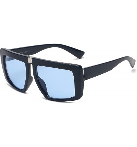 Square Women Retro Vintage Flat Lens Oversized Square Sunglasses - Blue - C518I56X4LA $9.66