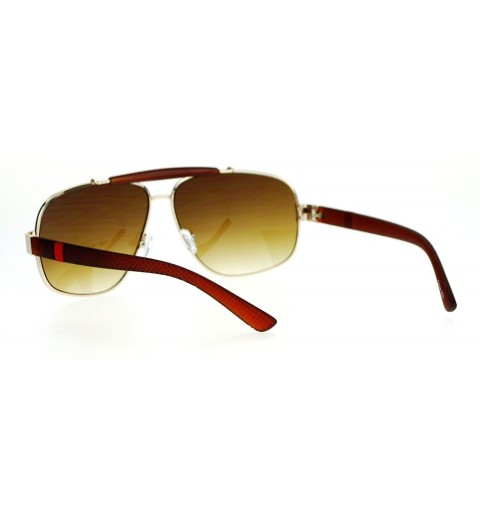 Square Vintage Top Bar Square Navigator Sunglasses Unisex Designer Fashion UV 400 - Gold Brown - C1187K42C2R $11.96