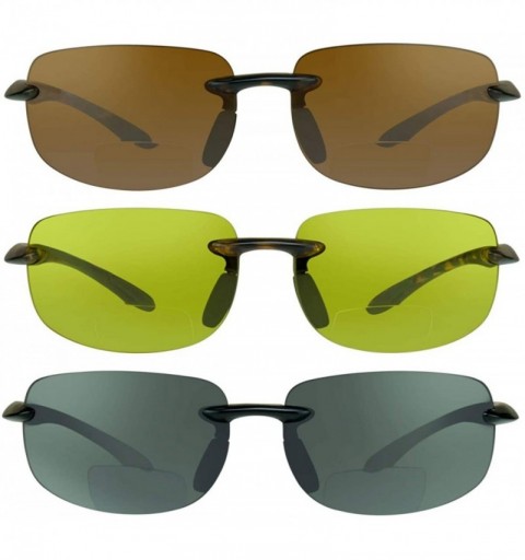 Rimless BIFOCAL Reading Sunglasses Yellow High Definition Smoke Brown Men Women - CZ18XIU0N6D $25.97