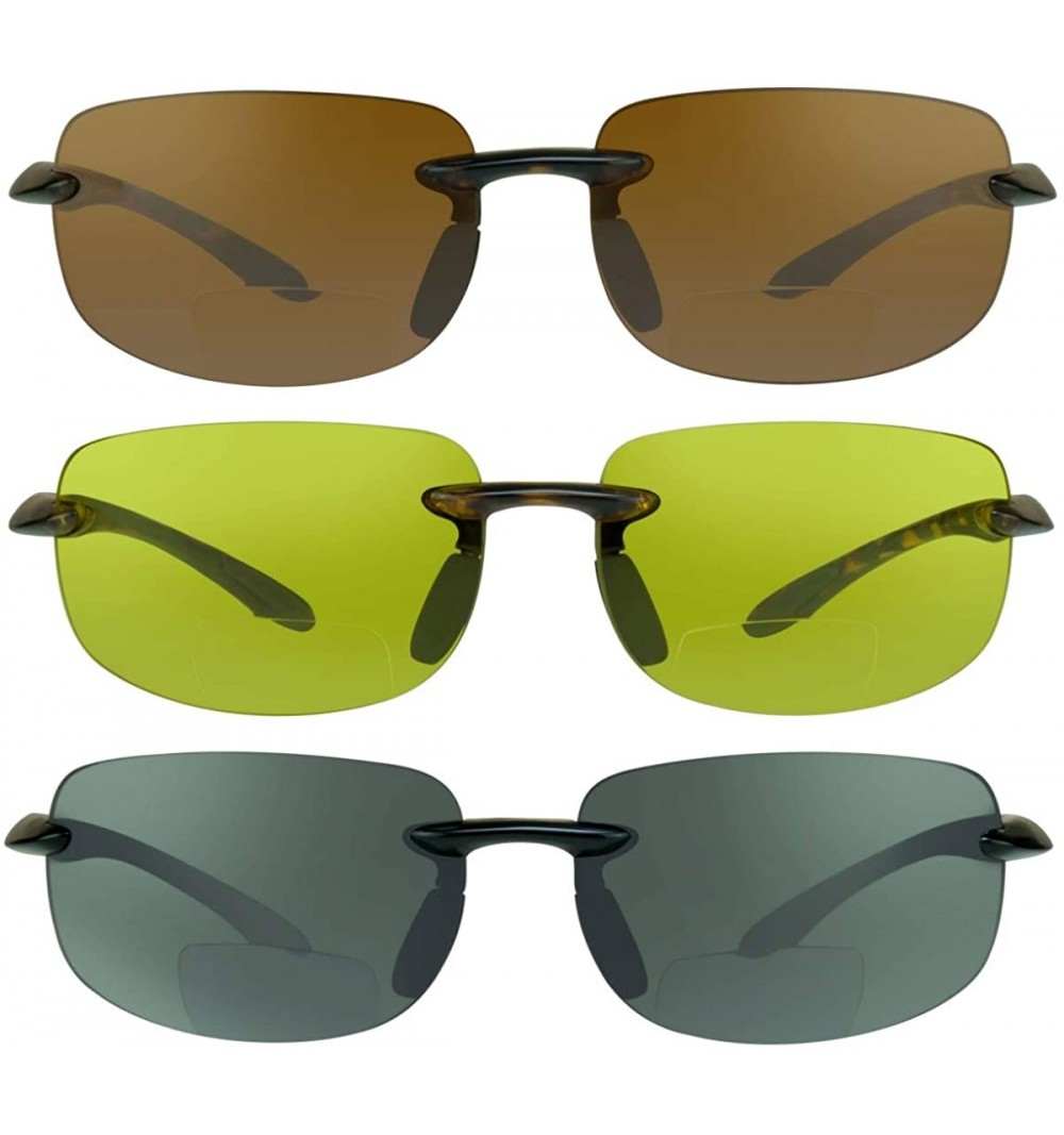 Rimless BIFOCAL Reading Sunglasses Yellow High Definition Smoke Brown Men Women - CZ18XIU0N6D $25.97