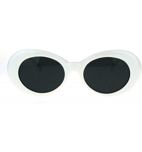 Oval Womens Thick Plastic Mod Oval Shaggy Retro Fashion Sunglasses - White Black - CQ17AZA9IO0 $20.23