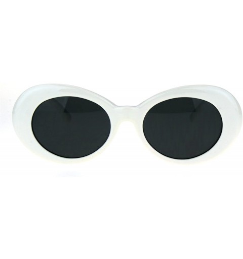 Oval Womens Thick Plastic Mod Oval Shaggy Retro Fashion Sunglasses - White Black - CQ17AZA9IO0 $9.87