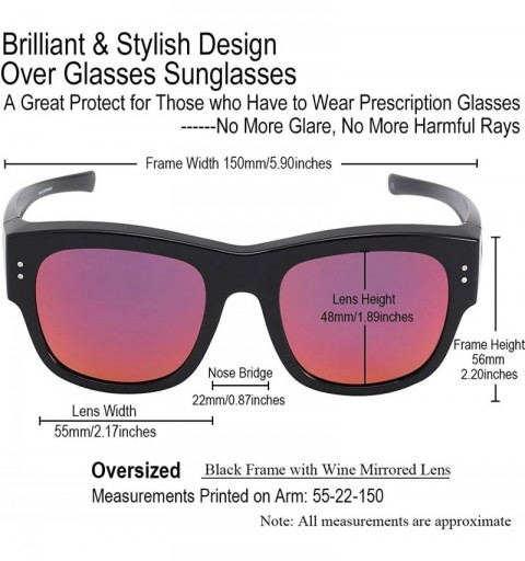 Sport Oversized Fits Over Sunglasses Mirrored Polarized Lens for Women and Men - Black Frame - Wine Red Mirrored Lens - C117Z...