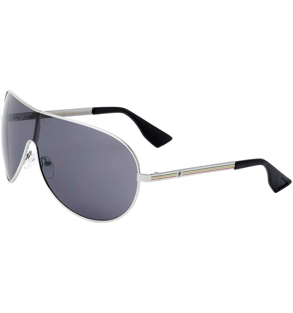 Shield Three Line Temple Curved One Piece Shield Lens Sunglasses - Black Silver Color Lines - CL199IHWAG7 $14.06