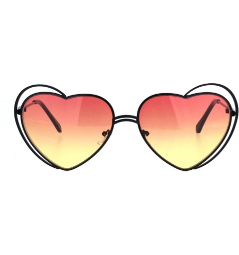 Oversized Heart Shape Sunglasses Oversized Double Metal Frame Gradient Color Lens - Black (Orange Yellow) - C818SD9QALQ $9.06