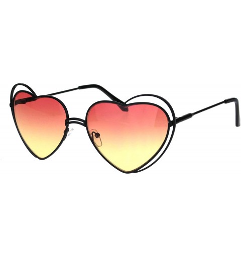 Oversized Heart Shape Sunglasses Oversized Double Metal Frame Gradient Color Lens - Black (Orange Yellow) - C818SD9QALQ $9.06