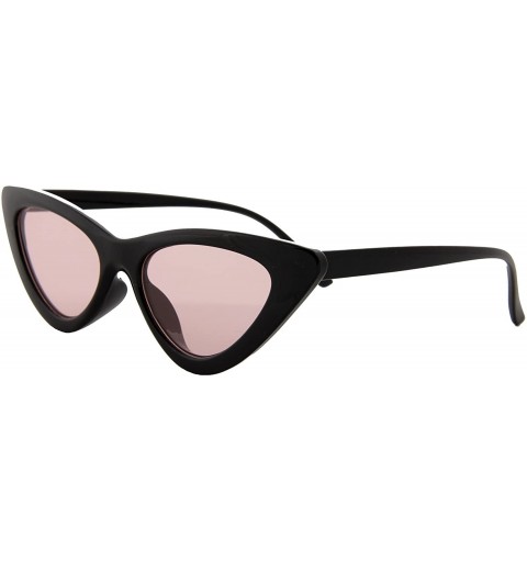 Oversized Sunglasses for Women Retro Tinted Lens Small Cat Eye Modern Inspired - Black Frame/ Pink Lens - CV18GTR7II9 $18.97