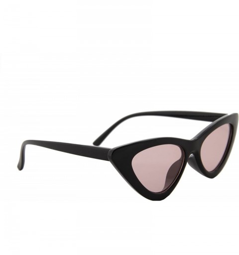 Oversized Sunglasses for Women Retro Tinted Lens Small Cat Eye Modern Inspired - Black Frame/ Pink Lens - CV18GTR7II9 $12.82