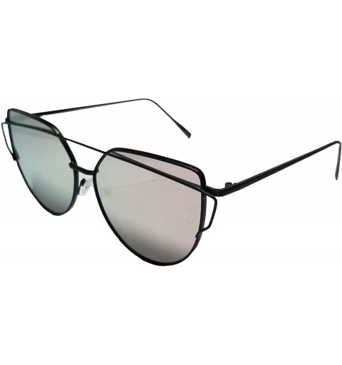 Aviator Women's Metal Wire Brow Frame Spectrum Pink Mirror Lens Cat Eye Sunglasses - Black - C118G4D4XEW $26.48