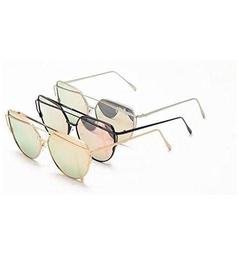Aviator Women's Metal Wire Brow Frame Spectrum Pink Mirror Lens Cat Eye Sunglasses - Black - C118G4D4XEW $13.08