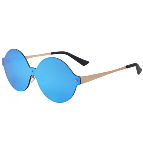 Rimless Women Round Mirror UV400 Integrated Sunglasses Men Eyewear - Blue - CV17Z7EK4M4 $10.12