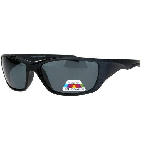 Rectangular TAC Polarized Sports Sunglasses Unisex Biker Wrap Around Rectangle Frame - Black Green (Black) - CP18OK0Y4Q9 $23.61