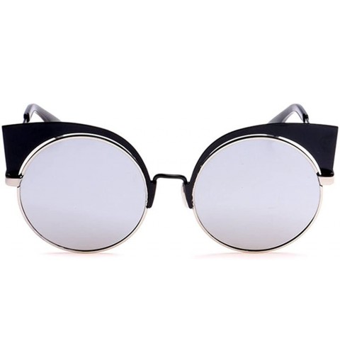 Cat Eye Women's Fashion Flash Mirror Vintage Cat Eye Sunglasses Round Metal Cut-Out Flash Mirror Lens - Black/White - CT12IOU...