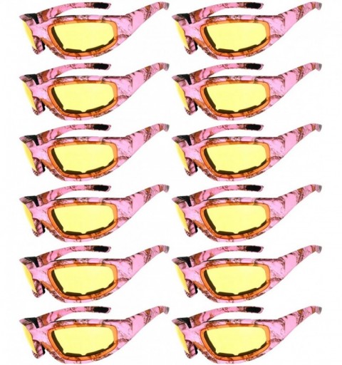 Goggle Set of 12 Pairs Motorcycle CAMO Padded Foam Sport Glasses Colored Lens - Camo-pink_yellow_12_pairs - CX1855H2ANK $89.66