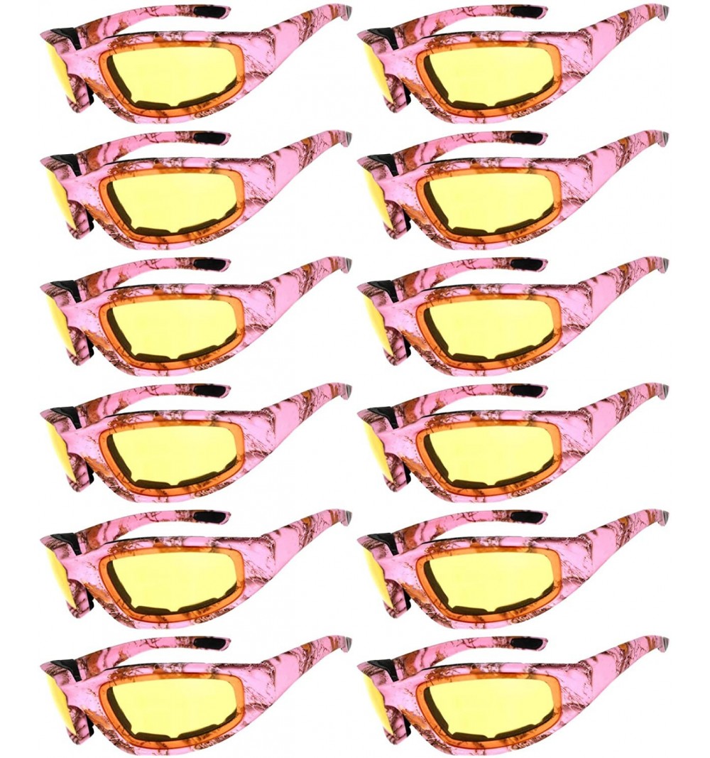Goggle Set of 12 Pairs Motorcycle CAMO Padded Foam Sport Glasses Colored Lens - Camo-pink_yellow_12_pairs - CX1855H2ANK $34.01