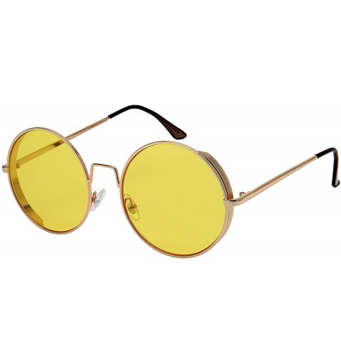 Shield Round Side Shield Sunglasses w/Flat Color Lens 5123-PARENT - Gold - C1185KLKMK5 $10.33