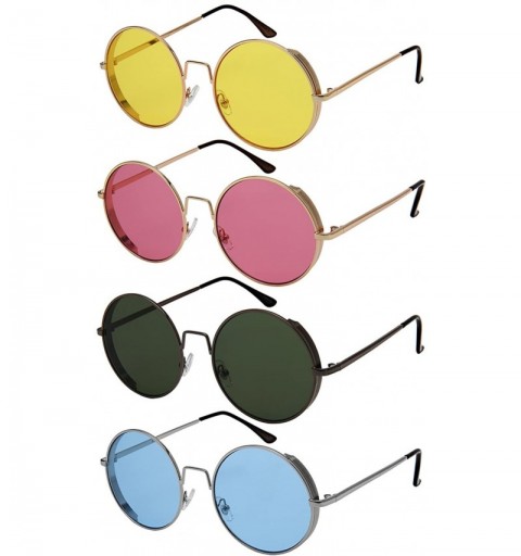 Shield Round Side Shield Sunglasses w/Flat Color Lens 5123-PARENT - Gold - C1185KLKMK5 $10.33