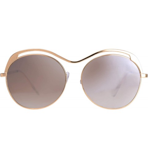 Round Fashion Top Metal Round Mirrored Lens bridgeless sunglasses - Gift Box Packaged - 03-gold - CD18Y48CAG4 $11.65