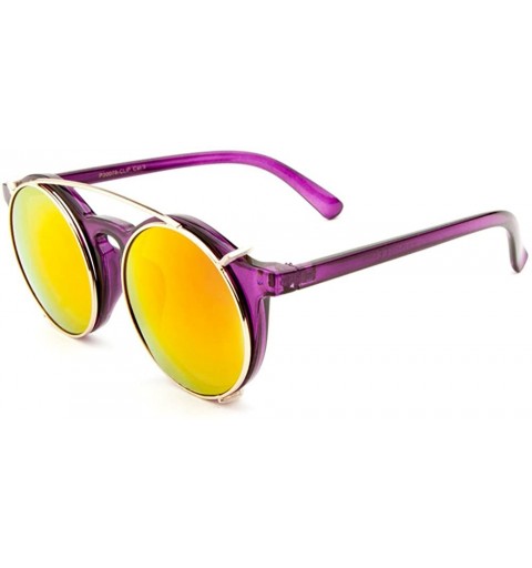 Round Vintage Round Horned Rim Sunglasses with Clipable Color Mirror Lens - Purple - CU12OCYD5PQ $10.62