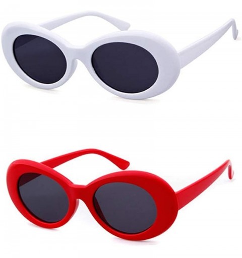 Round Authentic Clout Goggles Bold Oval Retro Mod Kurt Cobain Sunglasses Clout Round Lens - A5 (2 Packs) Red+white - CU18M5LD...