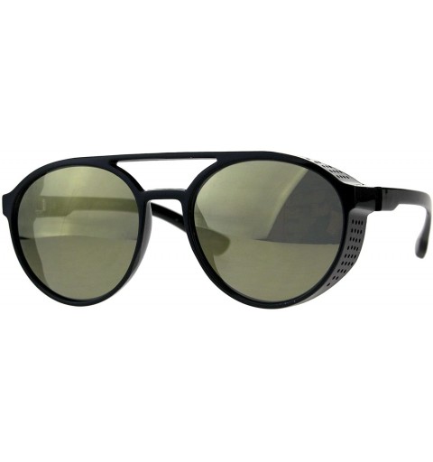 Aviator Side Cover Fashion Sunglasses Flat Top Round Vintage Aviators Mirror Lens - Black (Gold Mirror) - C718DXLN4K4 $9.52