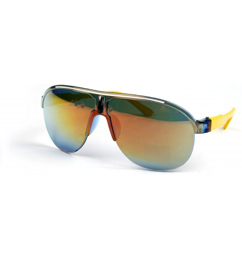 Aviator Unisex Sporty Fashion Aviator Color Temple Sunglasses P2066 - Yellow-yellowmirror Lens - CB11BRIQ4A5 $11.24