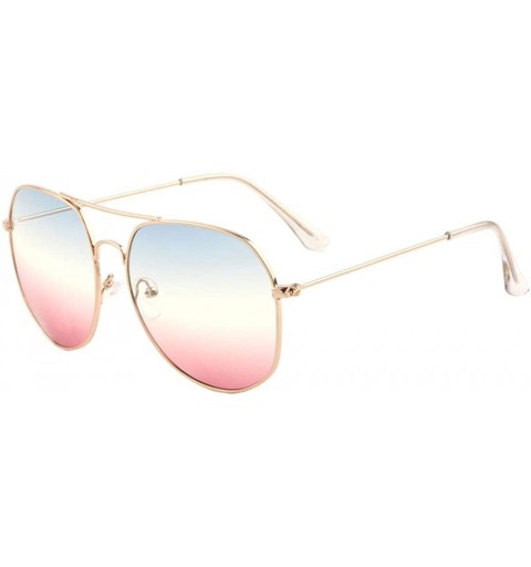 Round Triple Oceanic Color Thin Rim Modern Round Aviator Sunglasses - Blue Pink - CC190ET977X $12.43