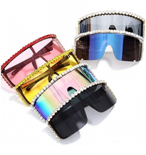 Wrap Rhinestone Oversize Shield Visor Sunglasses Flat Top Mirrored Mono Lens - Grey Mirror - CX19DSLLADS $17.50