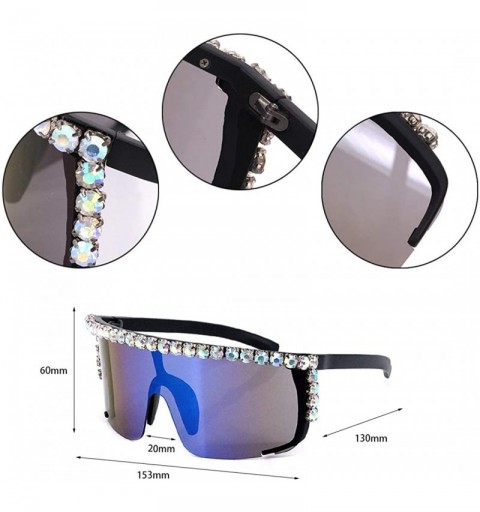 Wrap Rhinestone Oversize Shield Visor Sunglasses Flat Top Mirrored Mono Lens - Grey Mirror - CX19DSLLADS $17.50