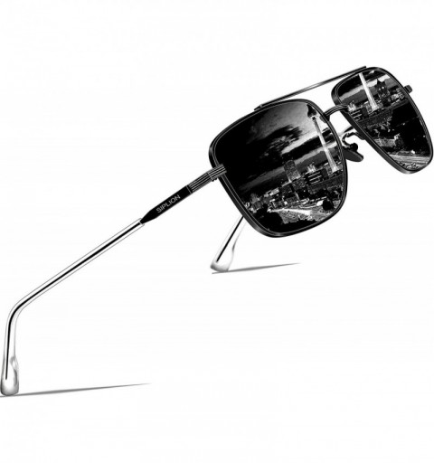 Oversized Men's Driving Sunglasses Polarized UV Protection Rectangular Metal sun glasses - All-black - CH18SXHD58I $19.94