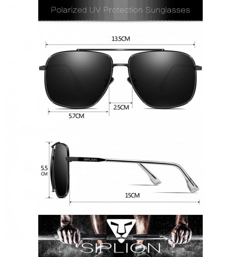 Oversized Men's Driving Sunglasses Polarized UV Protection Rectangular Metal sun glasses - All-black - CH18SXHD58I $19.94