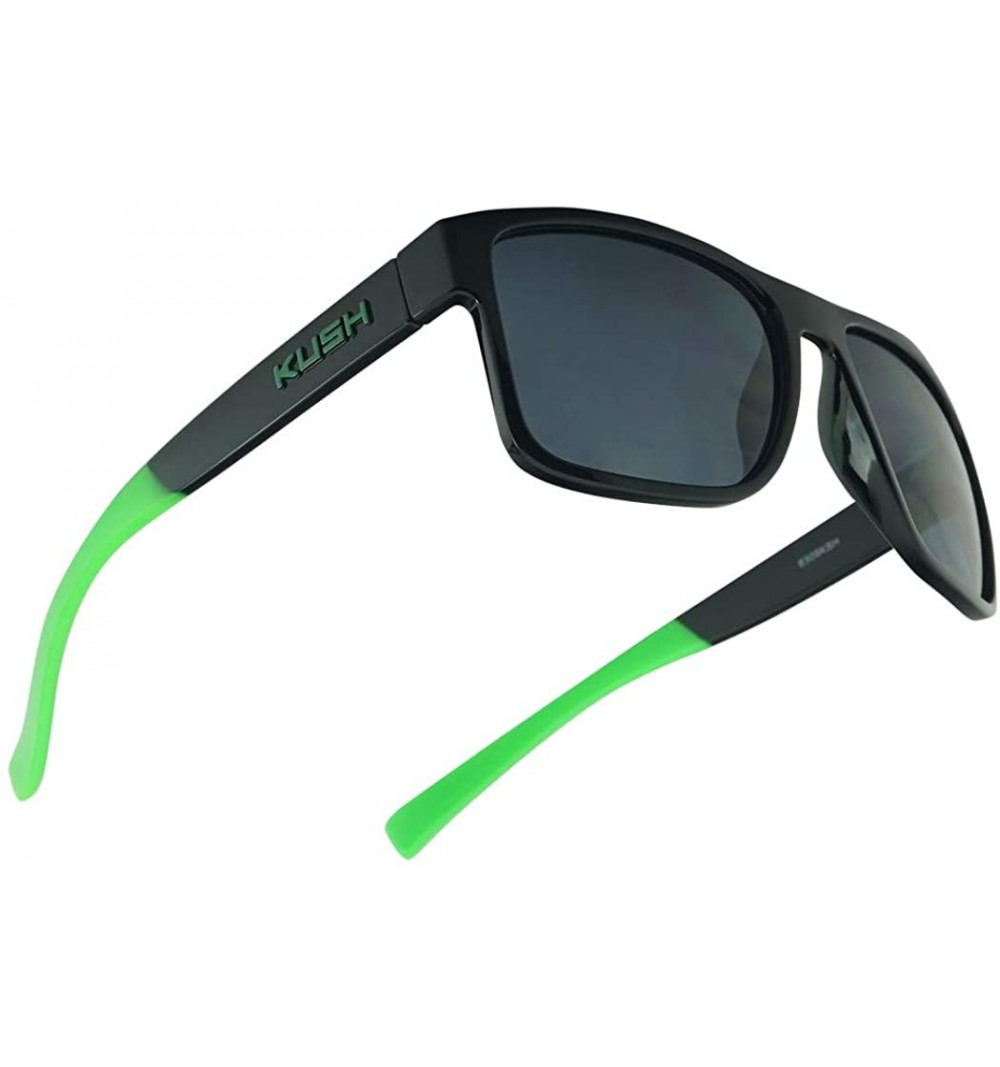 Sport Men's Rectangular Horn Rimmed Dark Tinted Sunglasses w/Multicolored Arm Tips - Glossy Black Green - C118U9DA77L $10.44