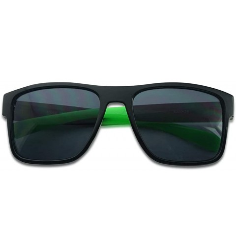 Sport Men's Rectangular Horn Rimmed Dark Tinted Sunglasses w/Multicolored Arm Tips - Glossy Black Green - C118U9DA77L $10.44