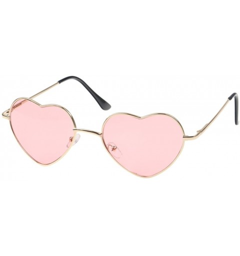 Aviator Retro Thin Metal Frame Heart Shape Sunglasses Lovely Aviator Style for Women - Pink - CD18CLREMUW $8.63