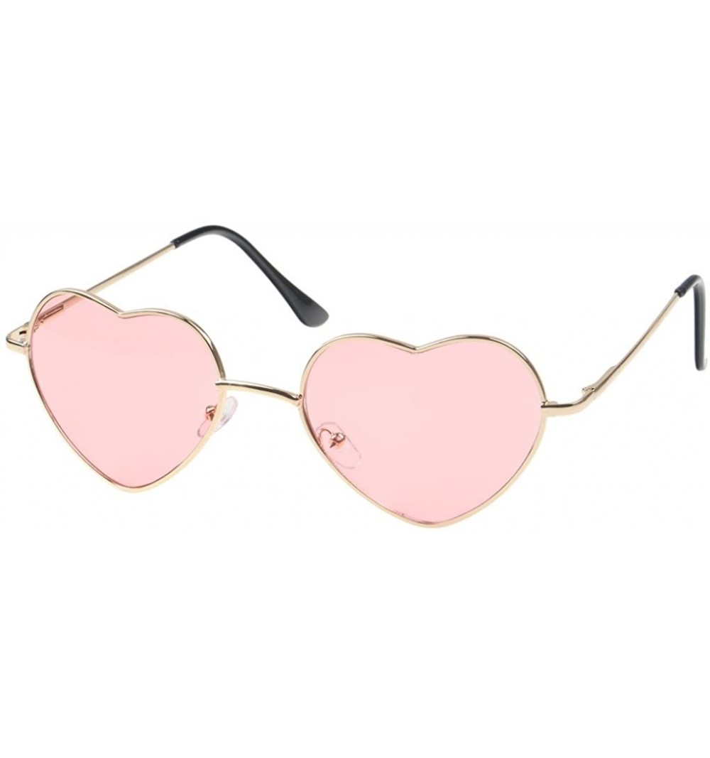 Aviator Retro Thin Metal Frame Heart Shape Sunglasses Lovely Aviator Style for Women - Pink - CD18CLREMUW $8.63