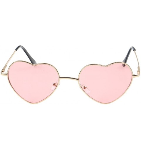 Aviator Retro Thin Metal Frame Heart Shape Sunglasses Lovely Aviator Style for Women - Pink - CD18CLREMUW $8.63