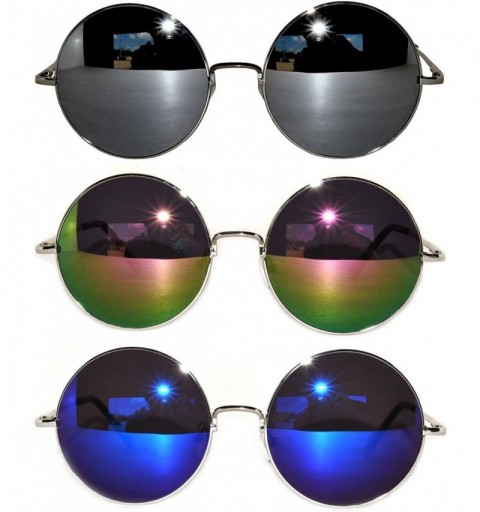 Goggle Set of 3 Pairs Round Retro Vintage Circle Sunglasses Colored Metal Frame Small model 43 mm - C0184ZRZ58Y $9.54
