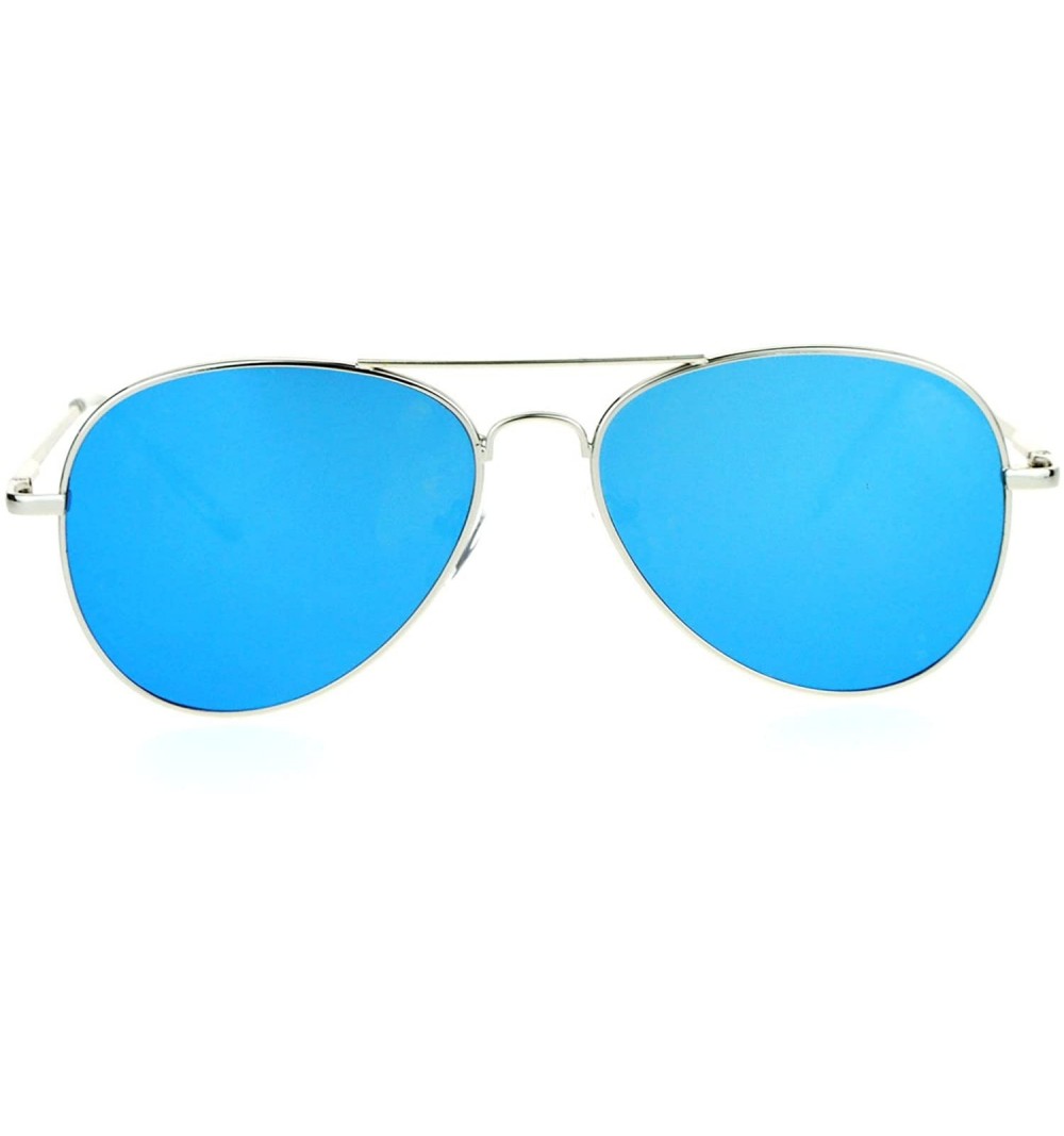 Aviator Flat Lens Aviator Sunglasses Thin Metal Spring Hinge Frame Silver Mirror Lens - Silver - C31896HL2HI $9.65