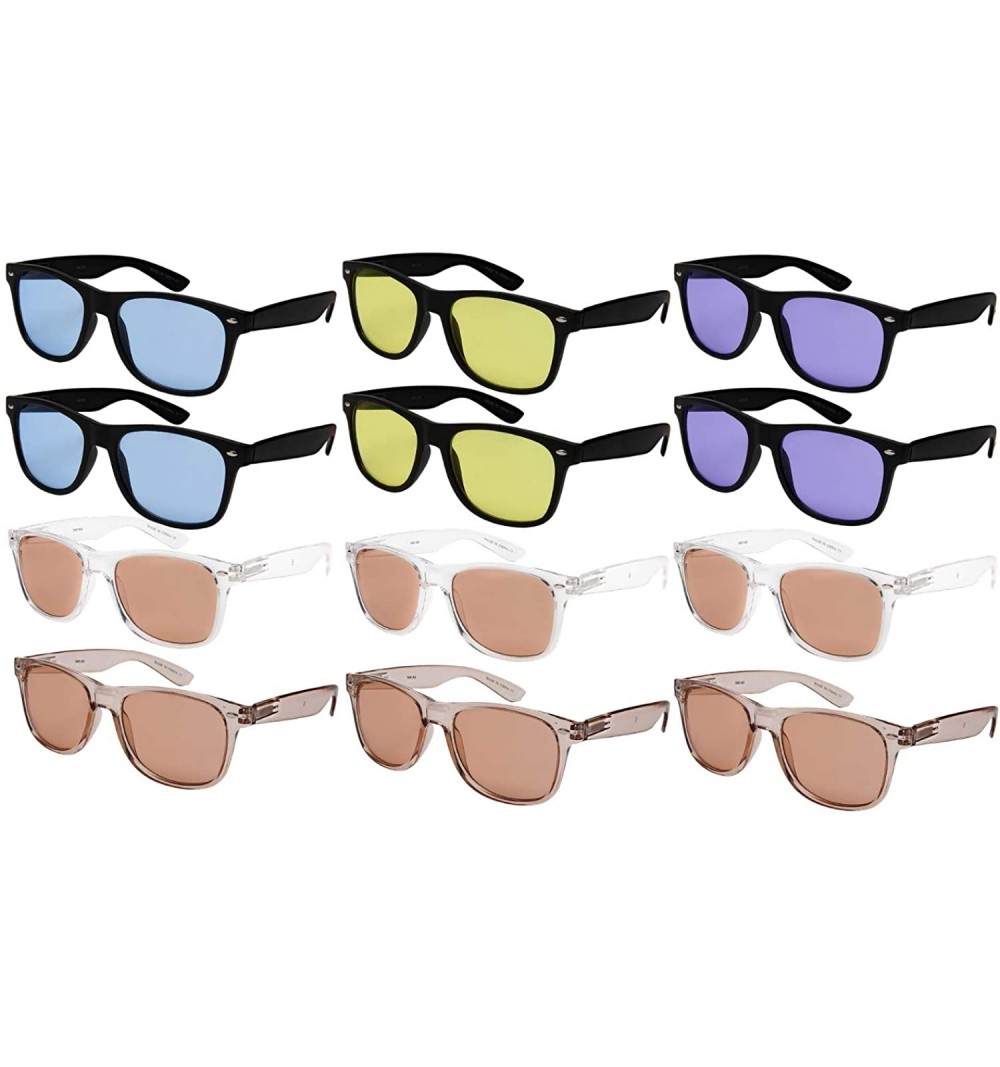 Wayfarer Wholesale 80's Retro Style Horned Rim Sunglasses Unisex Spring Hinge - 12 Pack - N5401as-cr 12 Pack Mixed Colors - C...