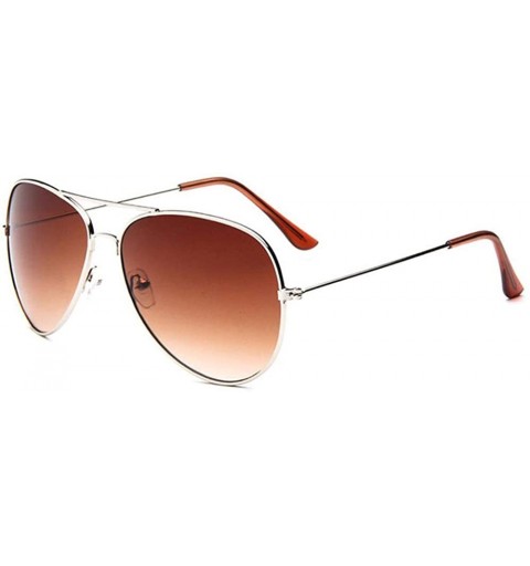 Oval Fashion Unisex Sunglasses Metal Frame with Case UV400 Protection - Silver Frame/Gradient Brown Lens - CH18WRHQK9A $17.68